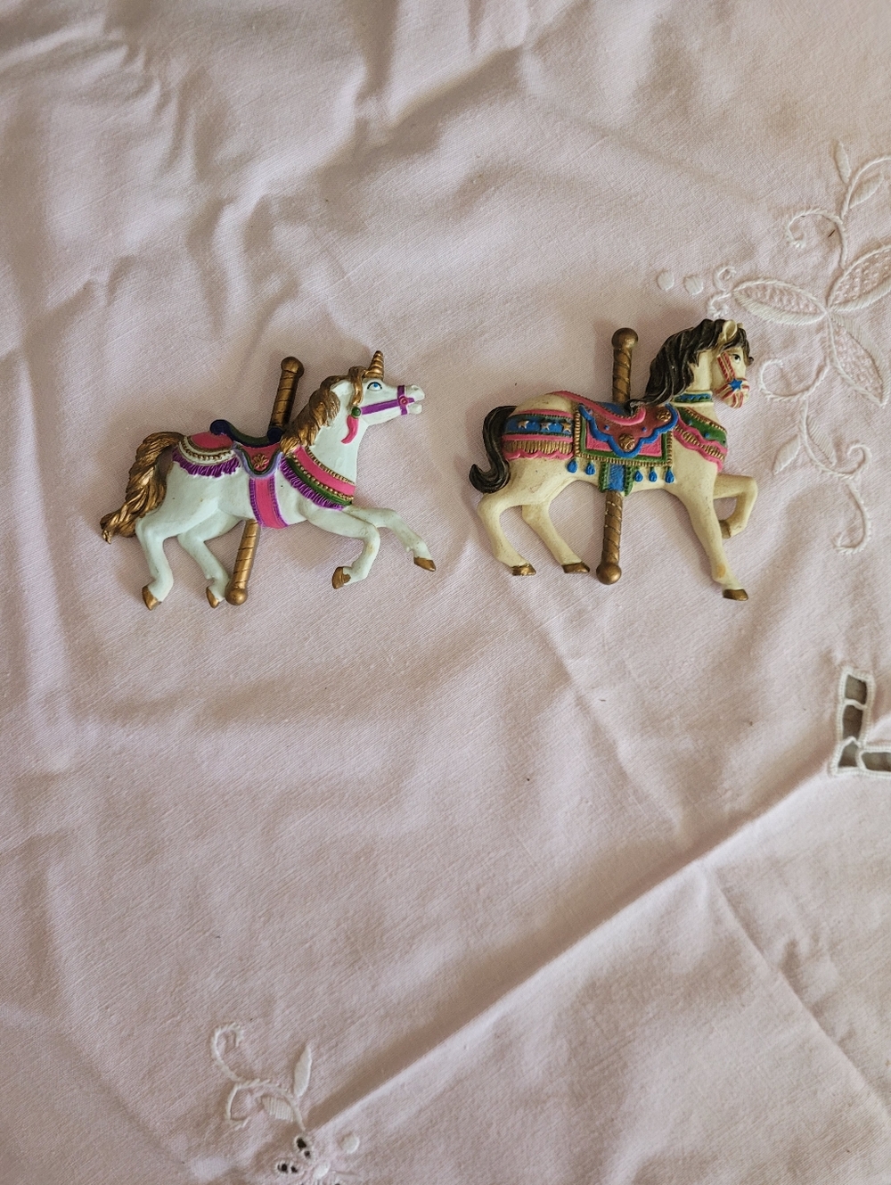 Vintage Carousel Horse Magnet Set Of 2- Pink, White, Gold Accent